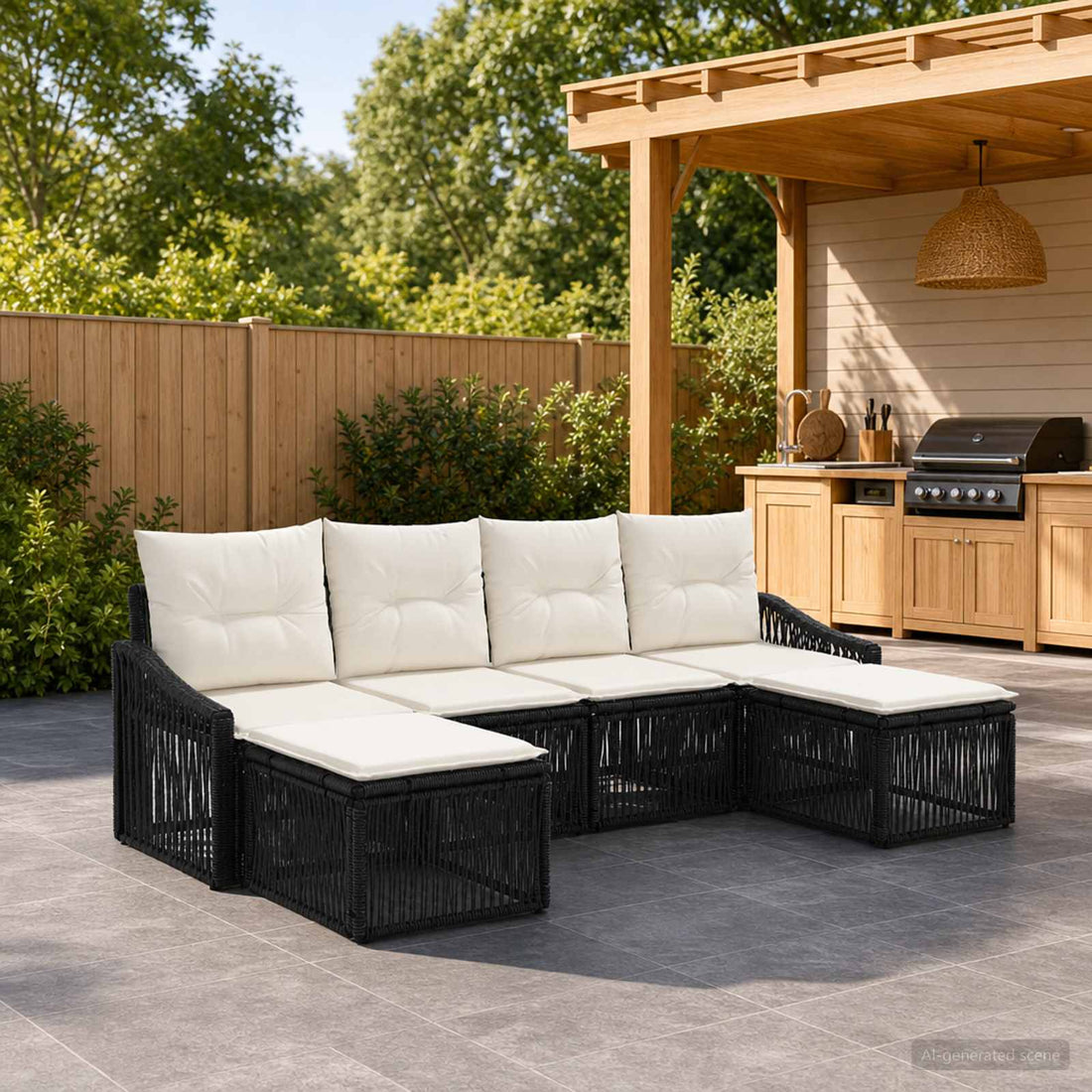 vidaXL Conjunto de sofás de jardín 6 uds. Negro ratán sintético