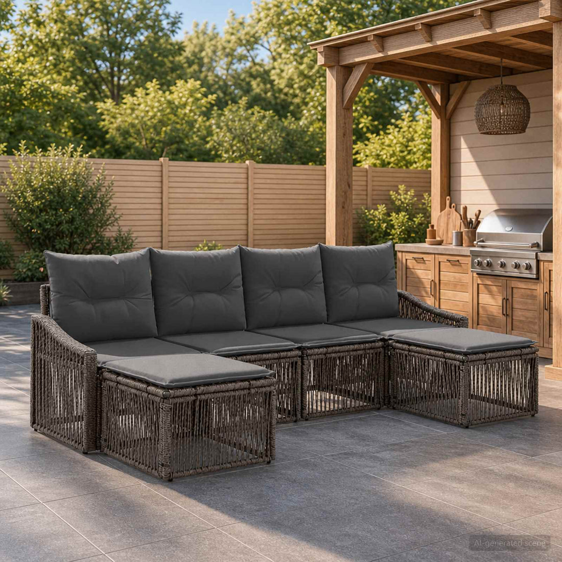 vidaXL Conjunto de sofás de jardín 6 uds. Gris ratán sintético