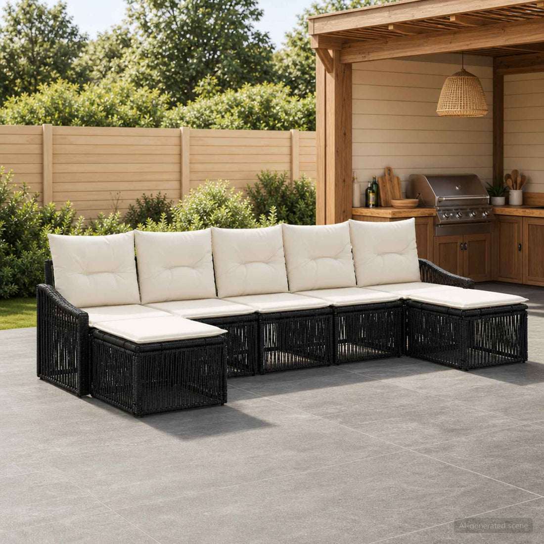 vidaXL Conjunto de sofás de jardín 7 uds. Negro ratán sintético
