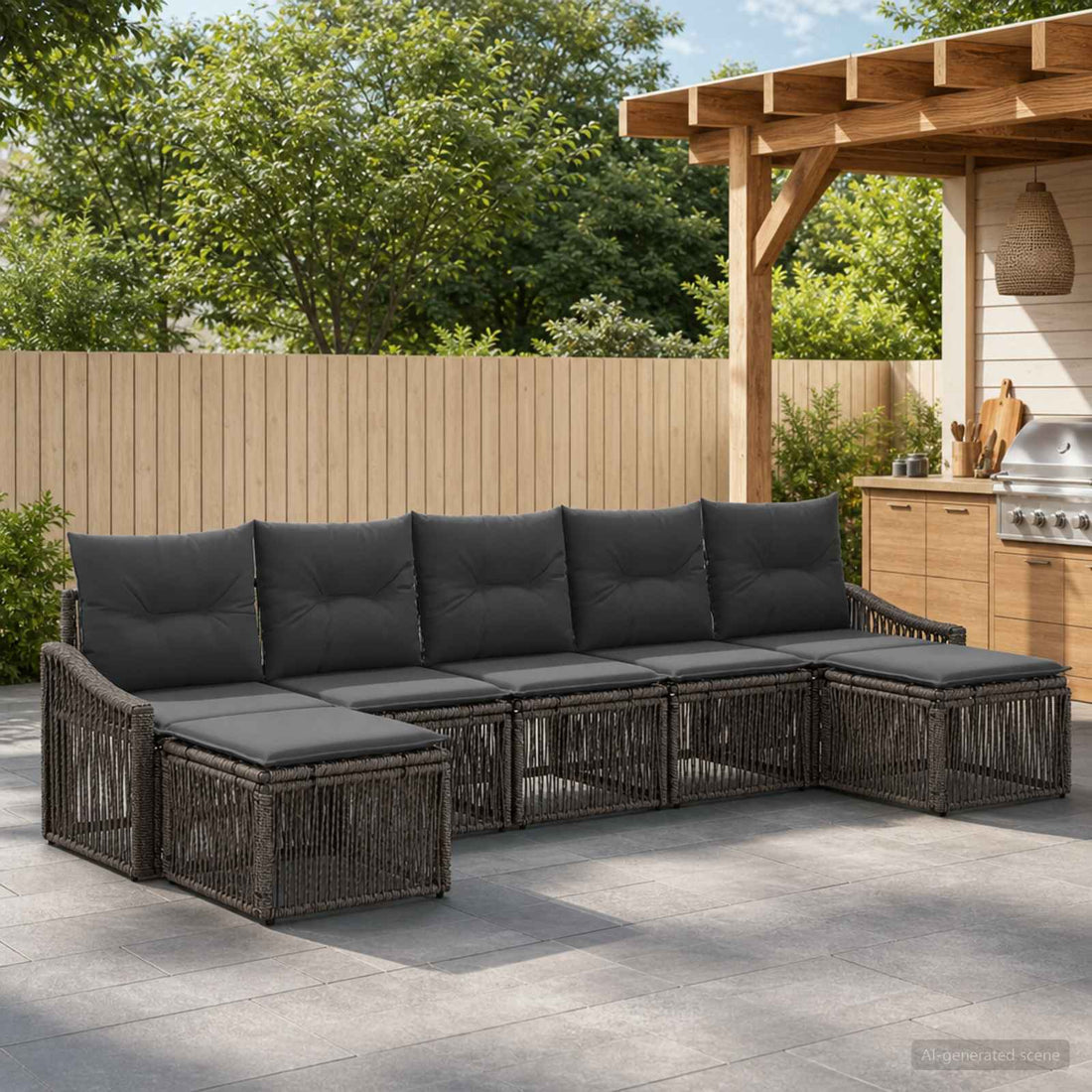 vidaXL Conjunto de sofás de jardín 7 uds. Gris ratán sintético