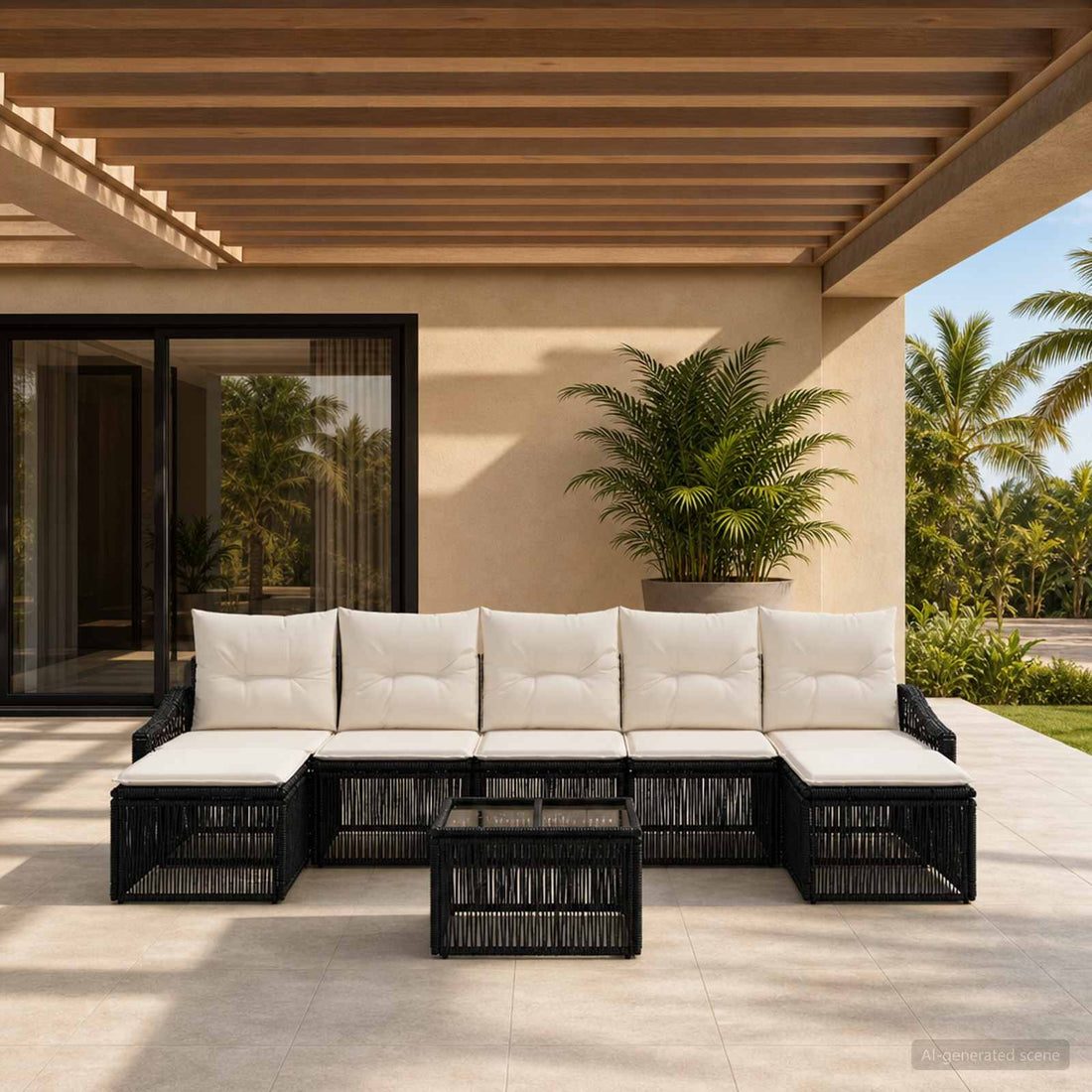 vidaXL Conjunto de sofás de jardín 8 uds. Negro ratán sintético