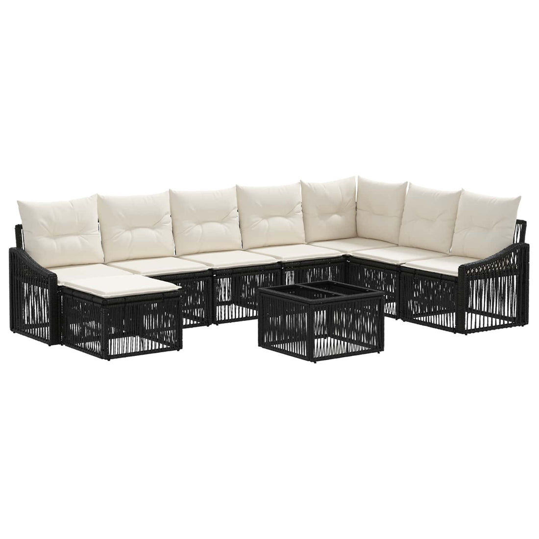 vidaXL Conjunto de sofás de jardín 9 uds. Negro ratán sintético