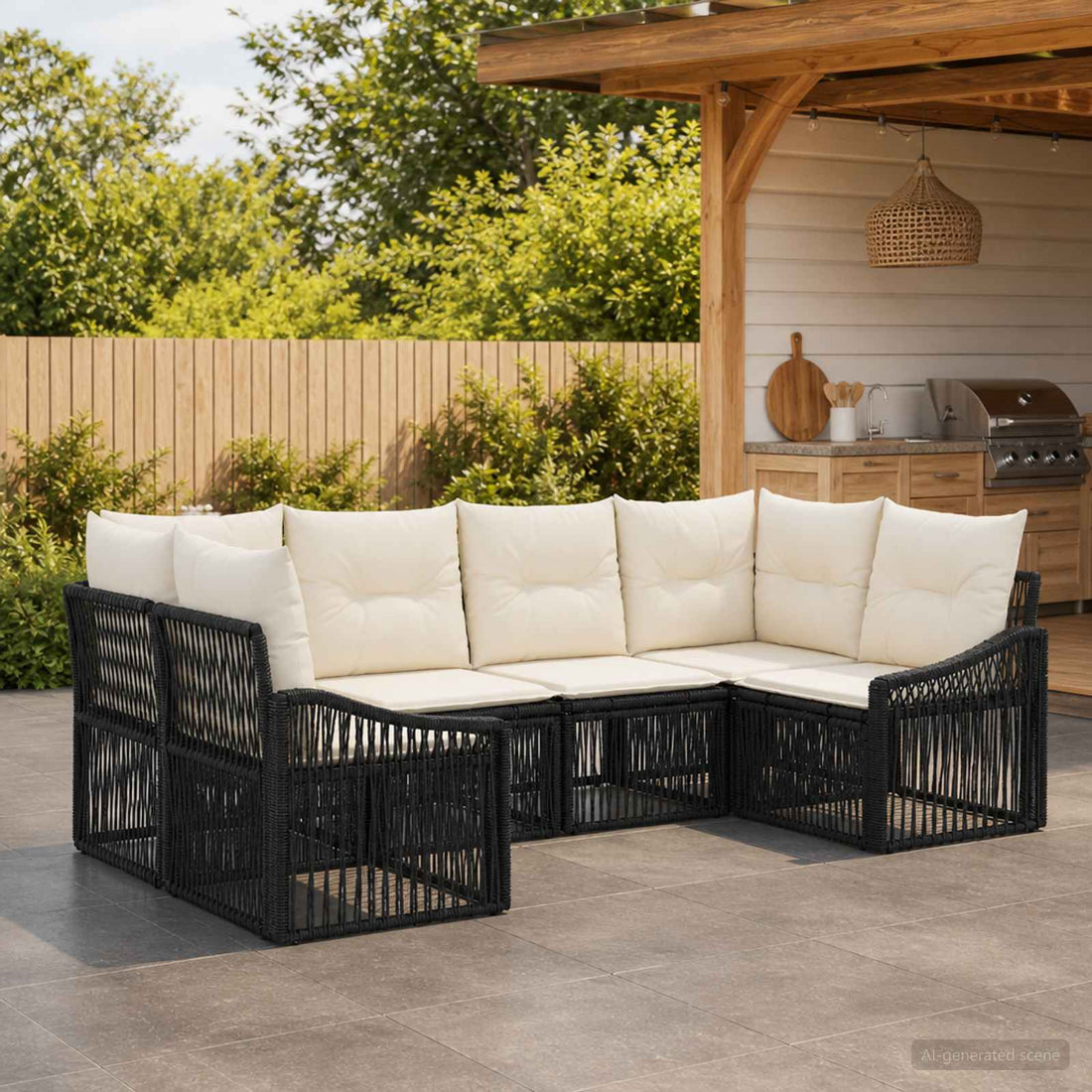 vidaXL Conjunto de sofás de jardín 6 uds. 6-Número de plazas Negro