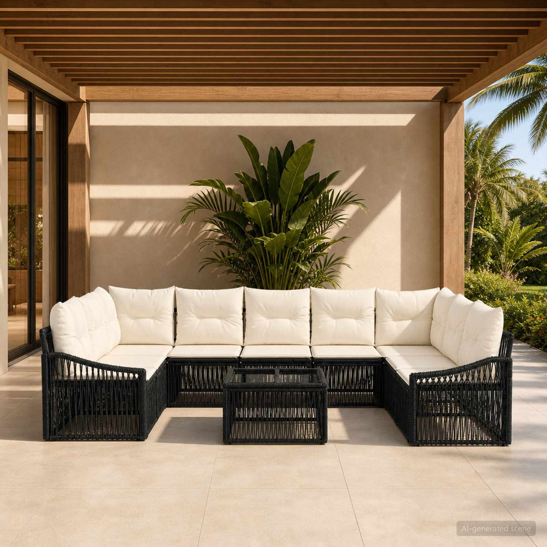 vidaXL Conjunto de sofás de jardín 10 uds. Negro ratán sintético