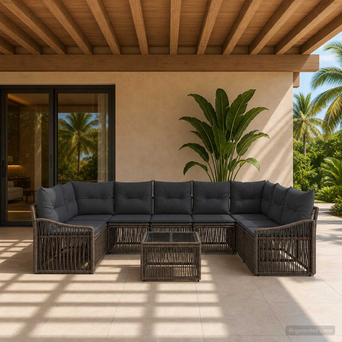 vidaXL Conjunto de sofás de jardín 10 uds. Gris ratán sintético