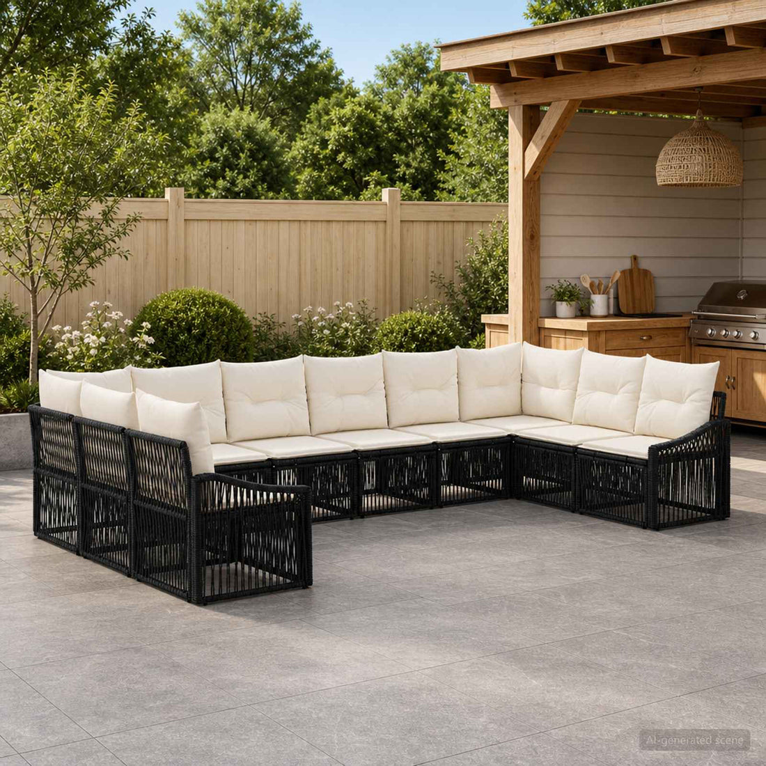 vidaXL Conjunto de sofás de jardín 10 uds. Negro ratán sintético