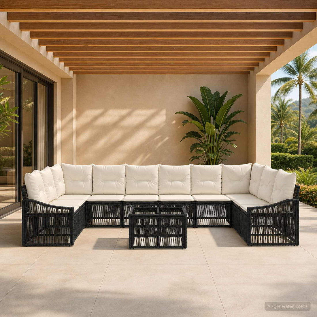 vidaXL Conjunto de sofás de jardín 11 uds. Negro ratán sintético