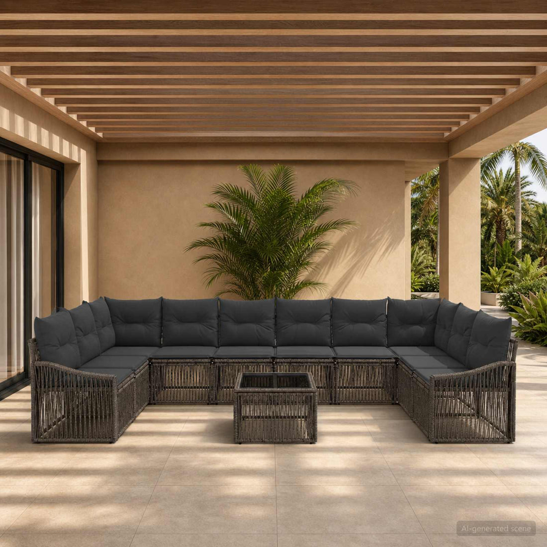 vidaXL Conjunto de sofás de jardín 11 uds. Gris ratán sintético