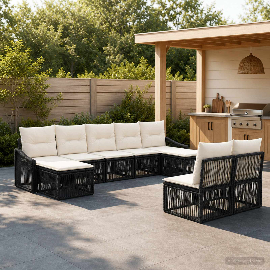 vidaXL Conjunto de sofás de jardín 9 uds. Negro ratán sintético