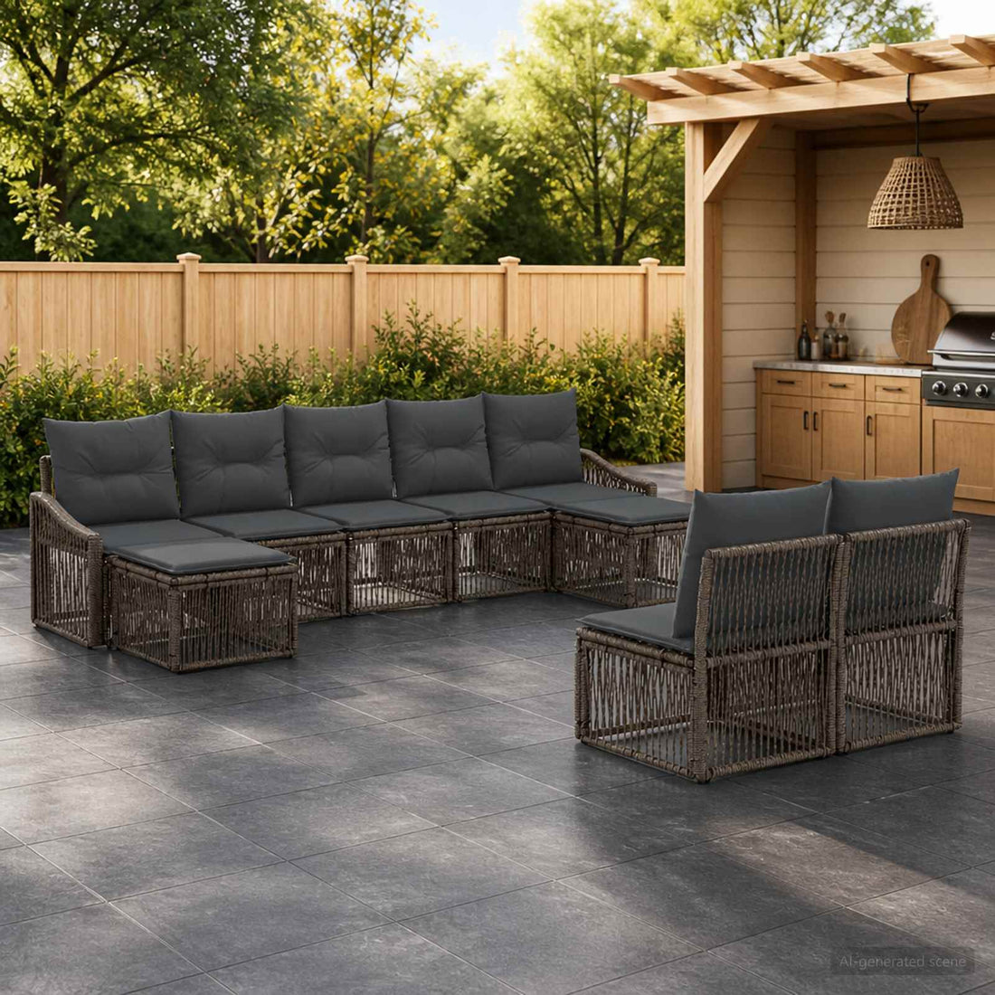 vidaXL Conjunto de sofás de jardín 9 uds. Gris ratán sintético