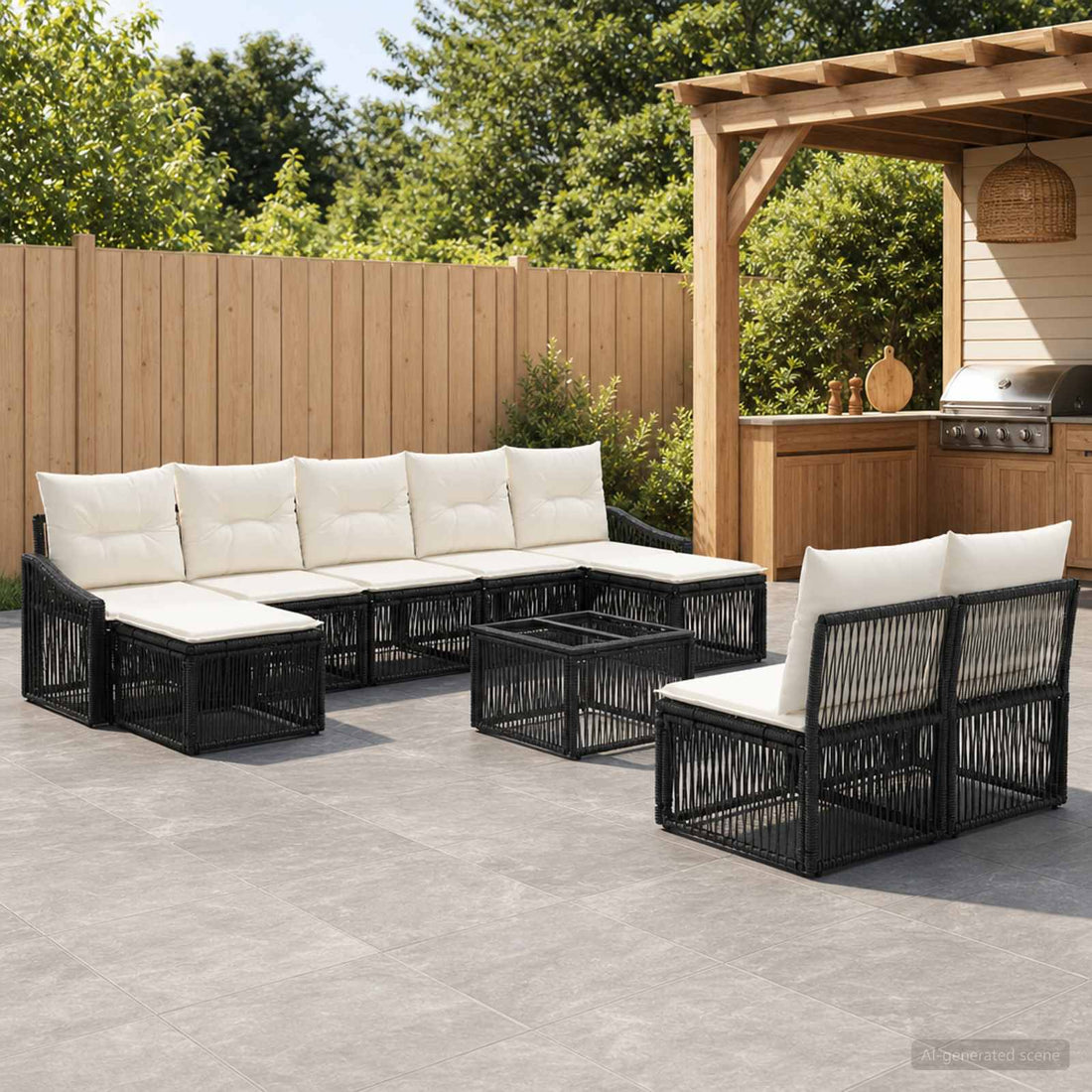 vidaXL Conjunto de sofás de jardín 10 uds. Negro ratán sintético