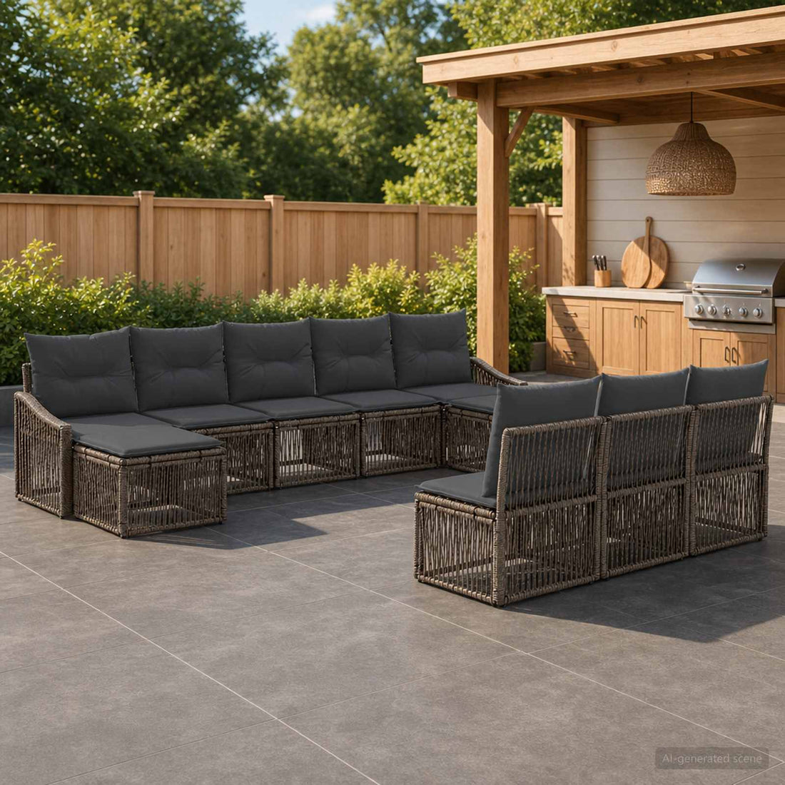 vidaXL Conjunto de sofás de jardín 10 uds. Gris ratán sintético