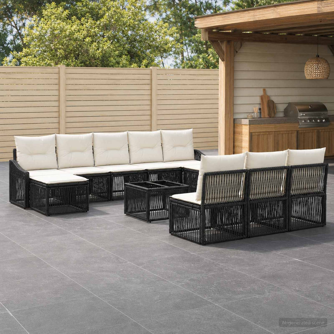 vidaXL Conjunto de sofás de jardín 11 uds. Negro ratán sintético