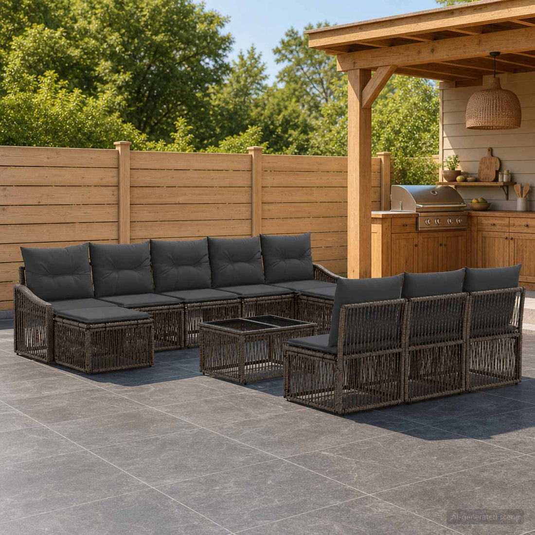 vidaXL Conjunto de sofás de jardín 11 uds. Gris ratán sintético