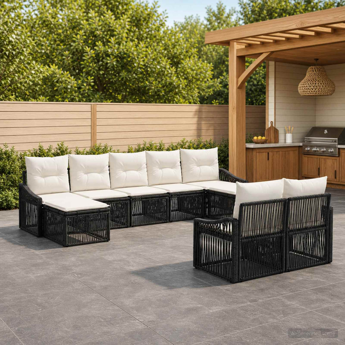 vidaXL Conjunto de sofás de jardín 9 uds. Negro ratán sintético