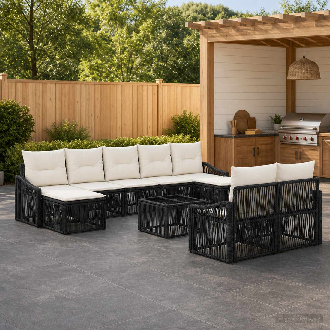 vidaXL Conjunto de sofás de jardín 10 uds. Negro ratán sintético