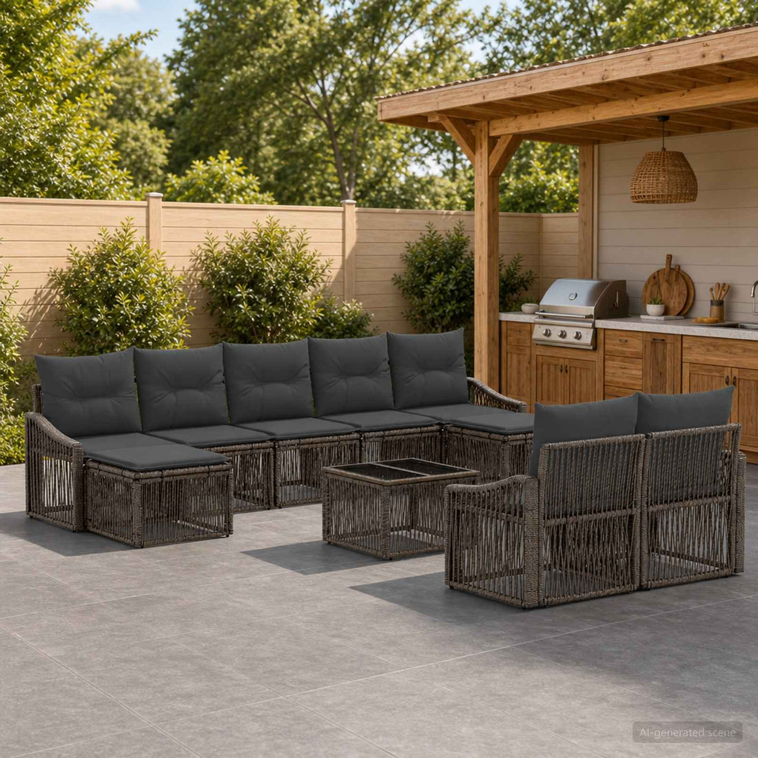 vidaXL Conjunto de sofás de jardín 10 uds. Gris ratán sintético