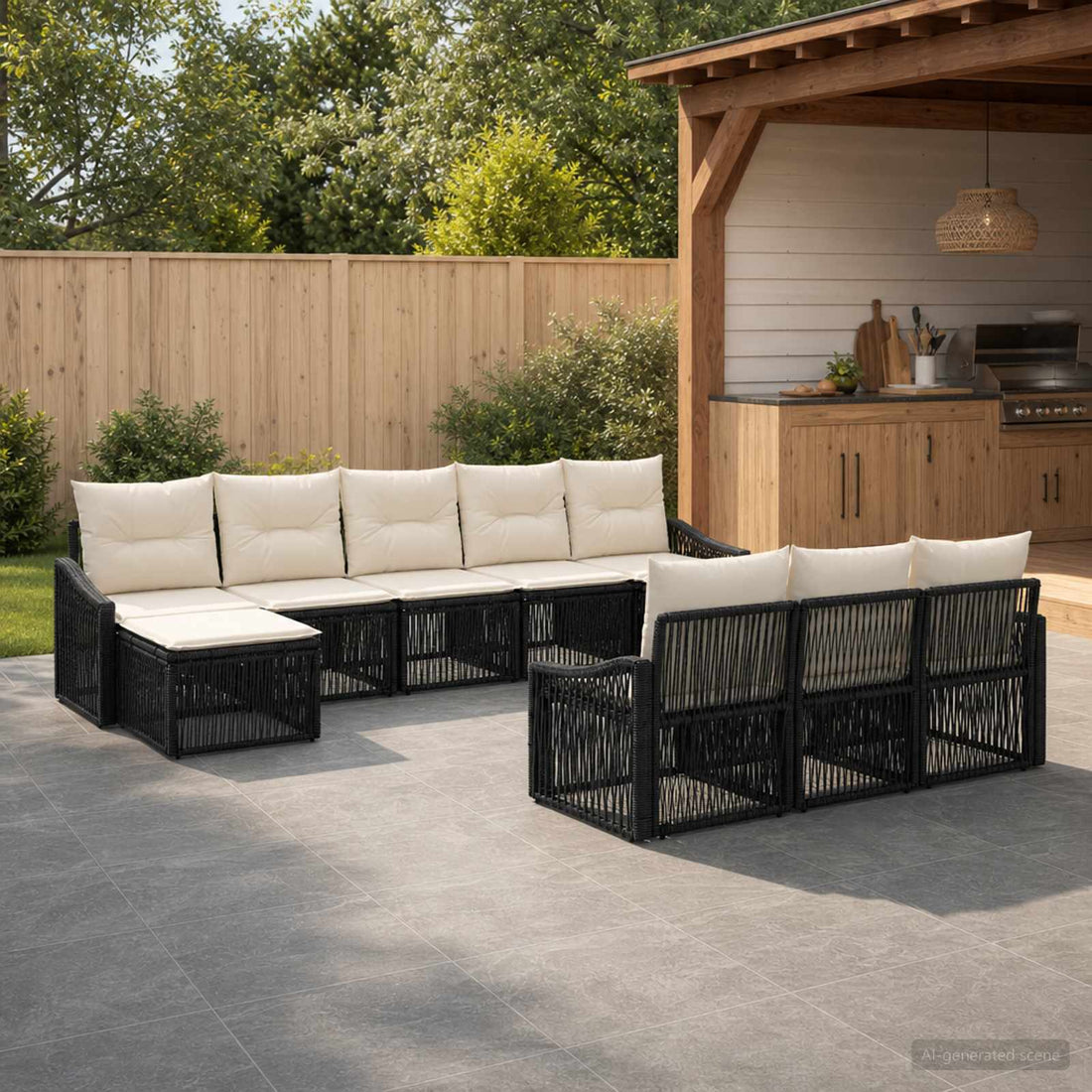 vidaXL Conjunto de sofás de jardín 10 uds. Negro ratán sintético