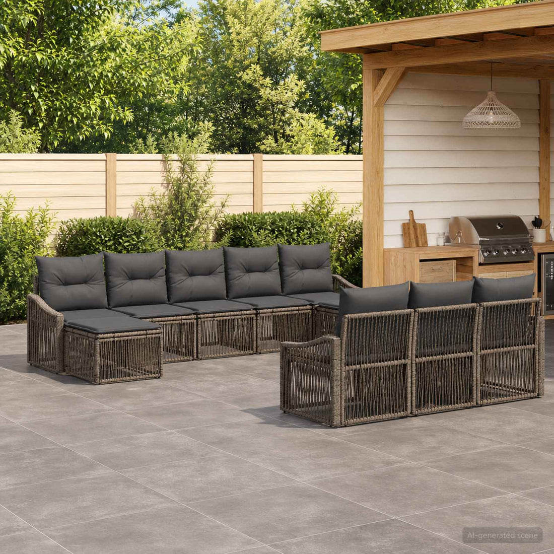 vidaXL Conjunto de sofás de jardín 10 uds. Gris ratán sintético