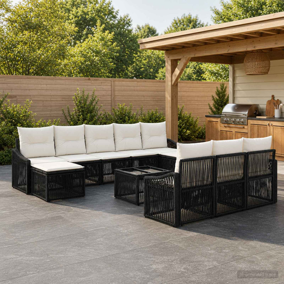 vidaXL Conjunto de sofás de jardín 11 uds. Negro ratán sintético