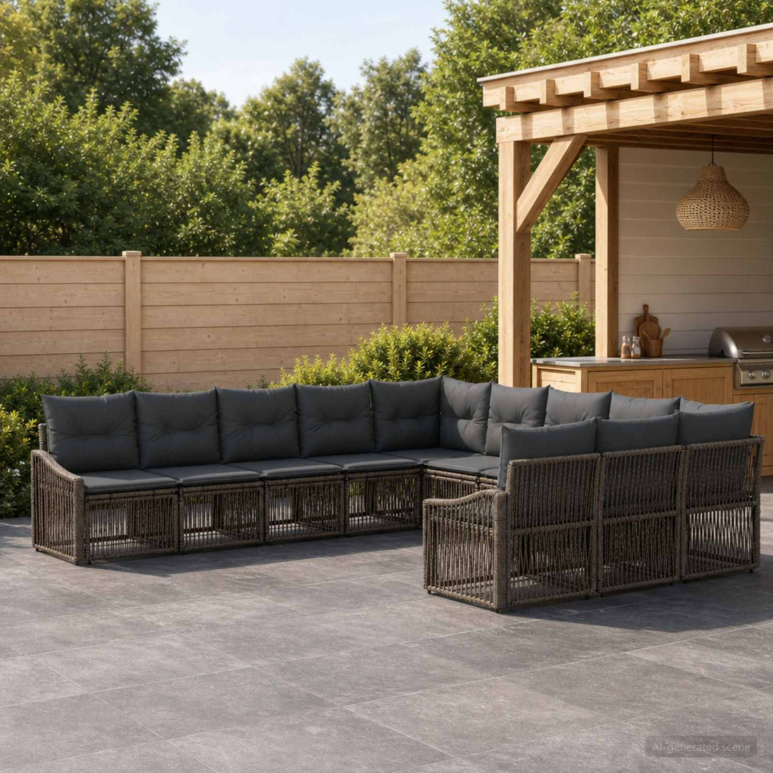 vidaXL Conjunto de sofás de jardín 11 uds. Gris ratán sintético