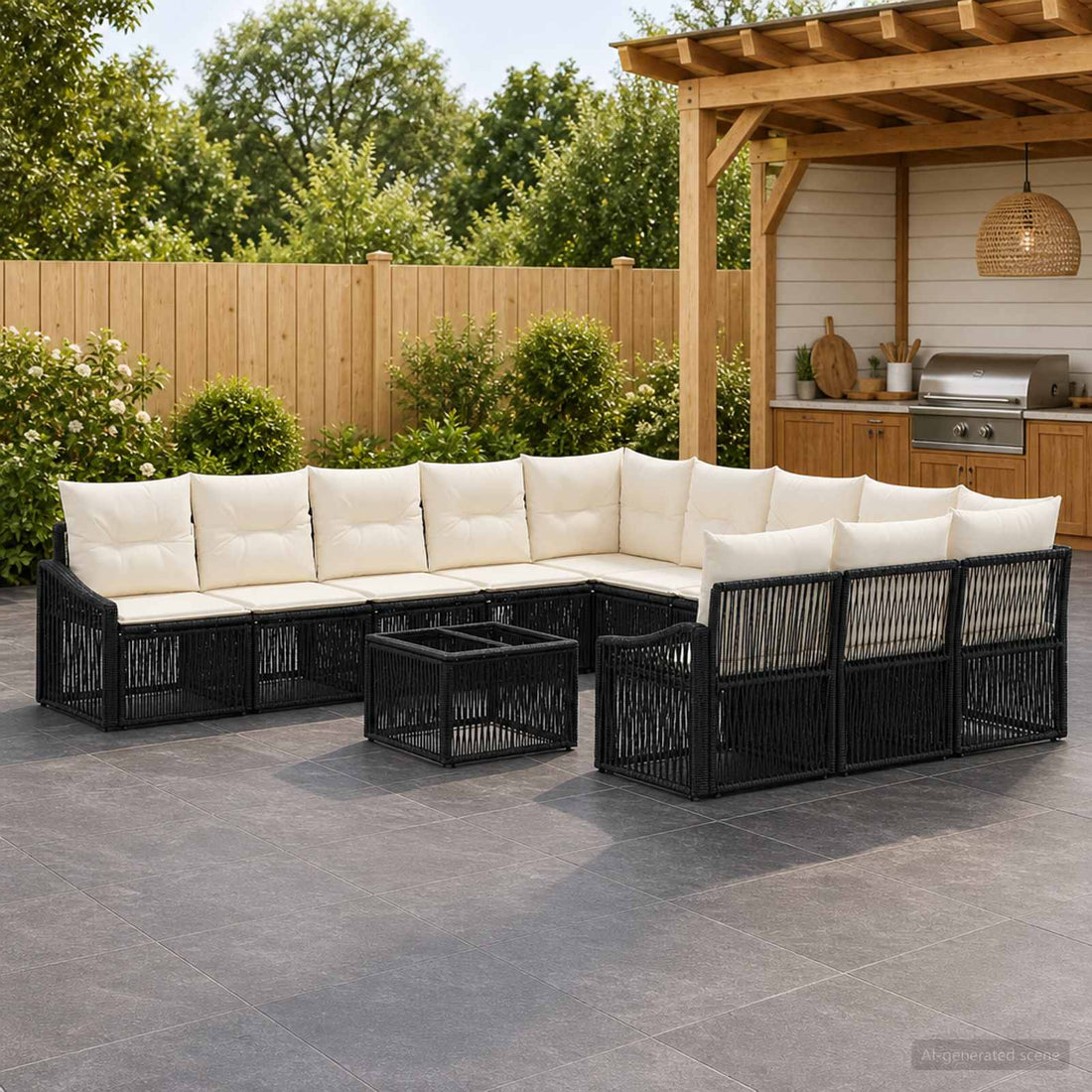 vidaXL Conjunto de sofás de jardín 12 uds. Negro ratán sintético