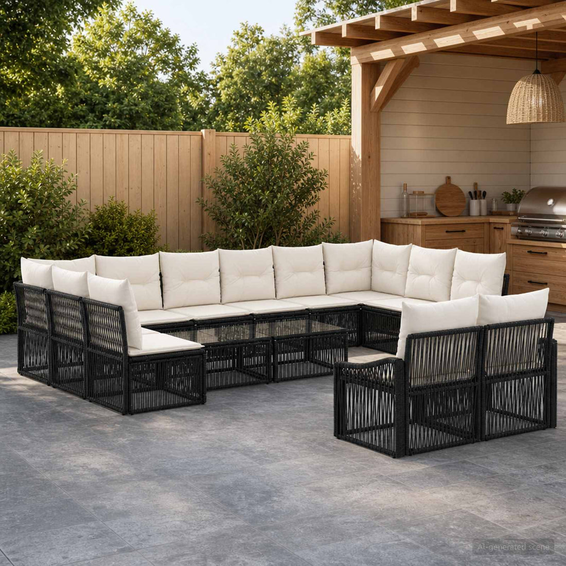 vidaXL Conjunto de sofás de jardín 12 uds. Negro ratán sintético