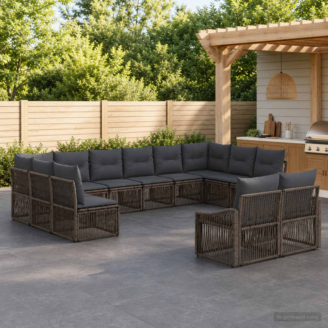 vidaXL Conjunto de sofás de jardín 12 uds. Gris ratán sintético
