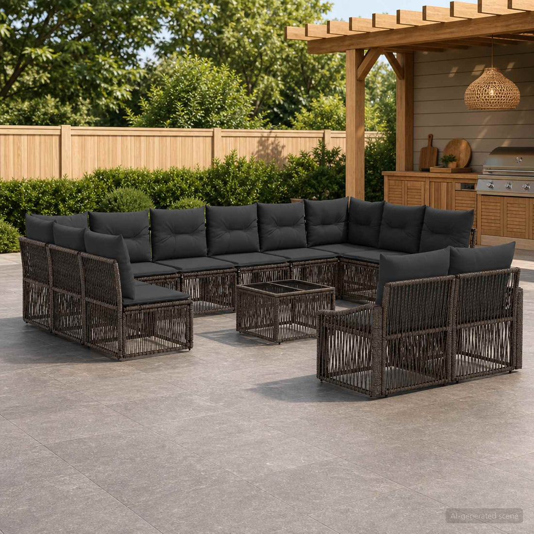 vidaXL Conjunto de sofás de jardín 13 uds. Gris ratán sintético