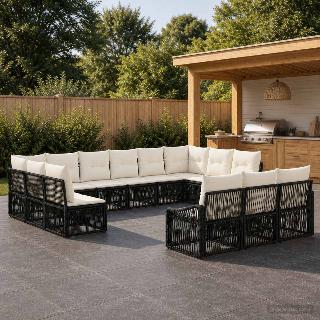 vidaXL Conjunto de sofás de jardín 13 uds. Negro ratán sintético