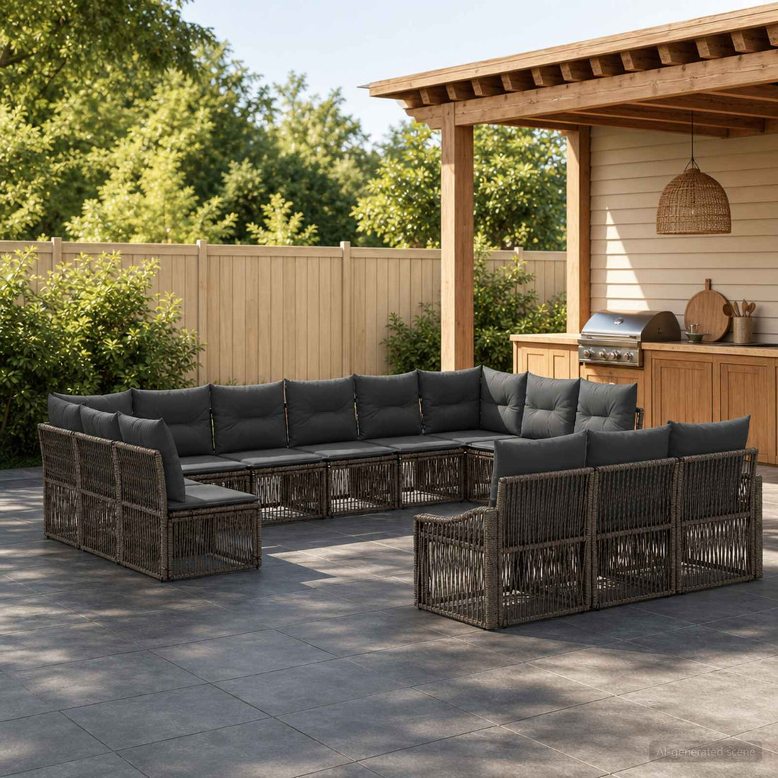 vidaXL Conjunto de sofás de jardín 13 uds. Gris ratán sintético