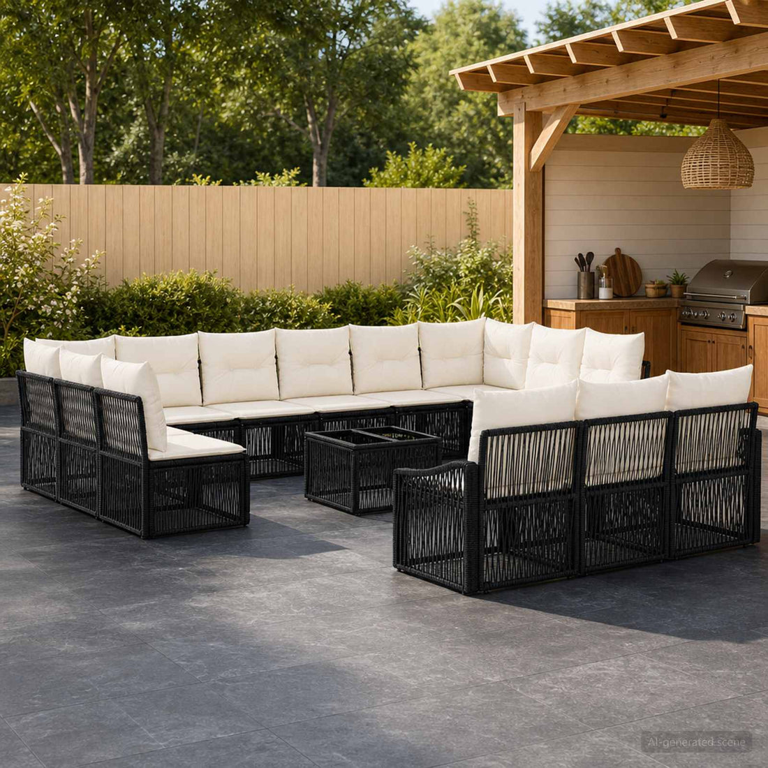 vidaXL Conjunto de sofás de jardín 14 uds. Negro ratán sintético