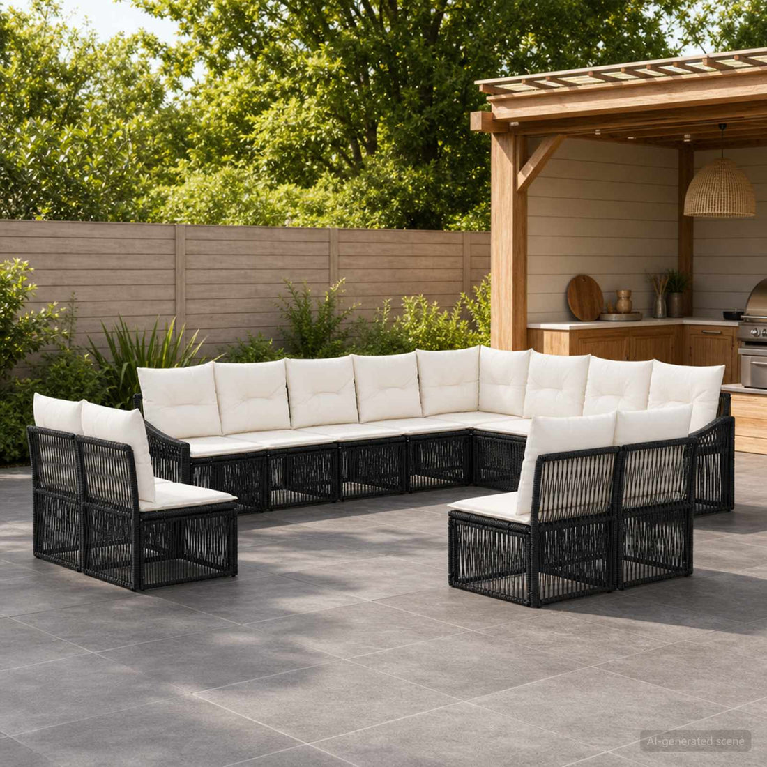 vidaXL Conjunto de sofás de jardín 12 uds. Negro ratán sintético