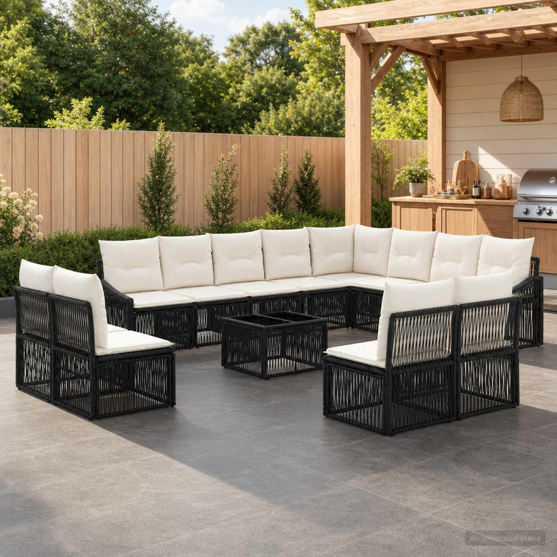 vidaXL Conjunto de sofás de jardín 13 uds. Negro ratán sintético