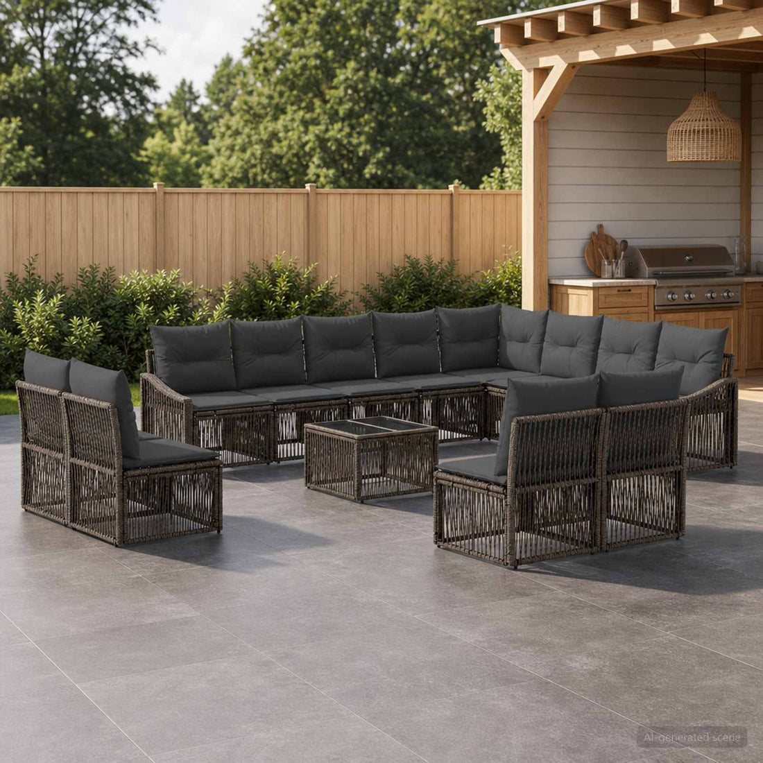vidaXL Conjunto de sofás de jardín 13 uds. Gris ratán sintético