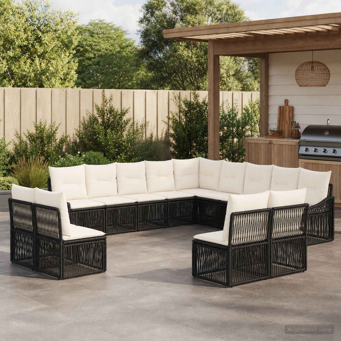 vidaXL Conjunto de sofás de jardín 13 uds. Negro ratán sintético