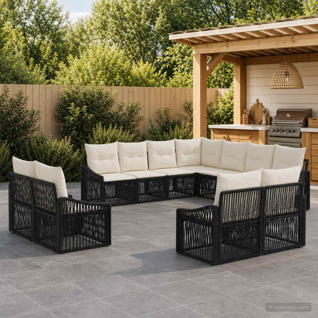vidaXL Conjunto de sofás de jardín 11 uds. Negro ratán sintético