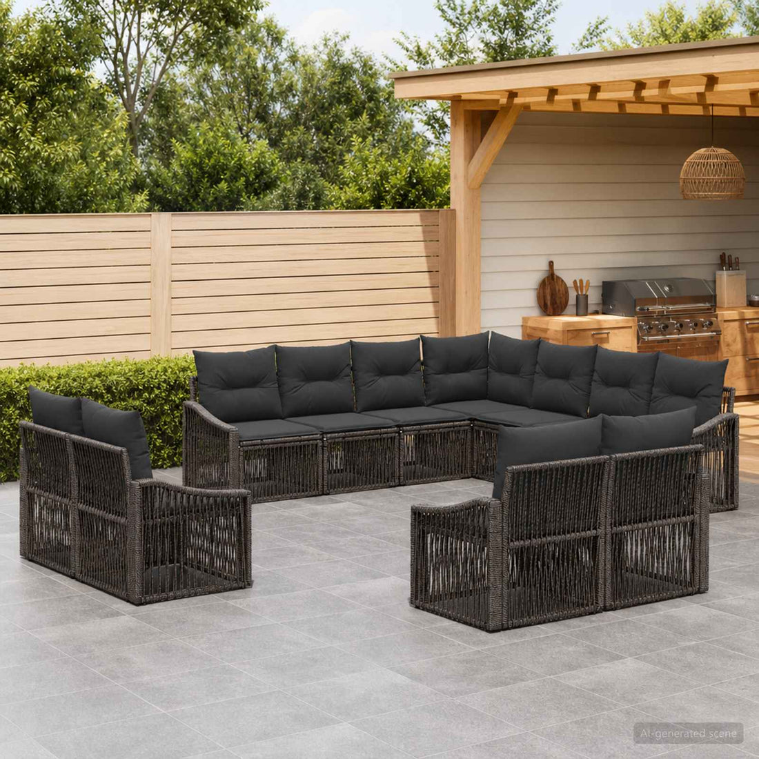 vidaXL Conjunto de sofás de jardín 11 uds. Gris ratán sintético