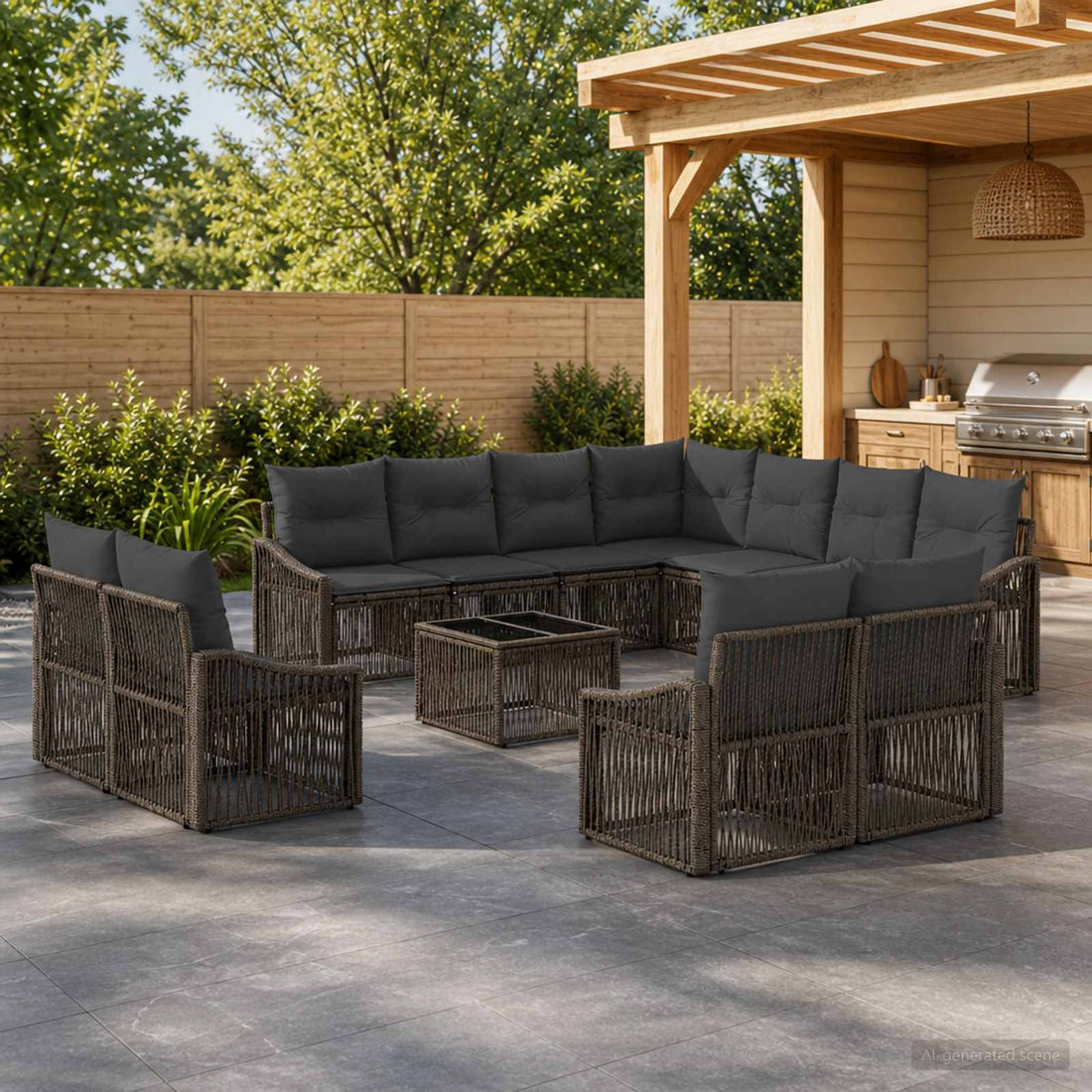 vidaXL Conjunto de sofás de jardín 12 uds. Gris ratán sintético