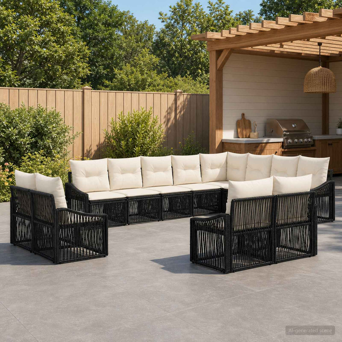 vidaXL Conjunto de sofás de jardín 12 uds. Negro ratán sintético