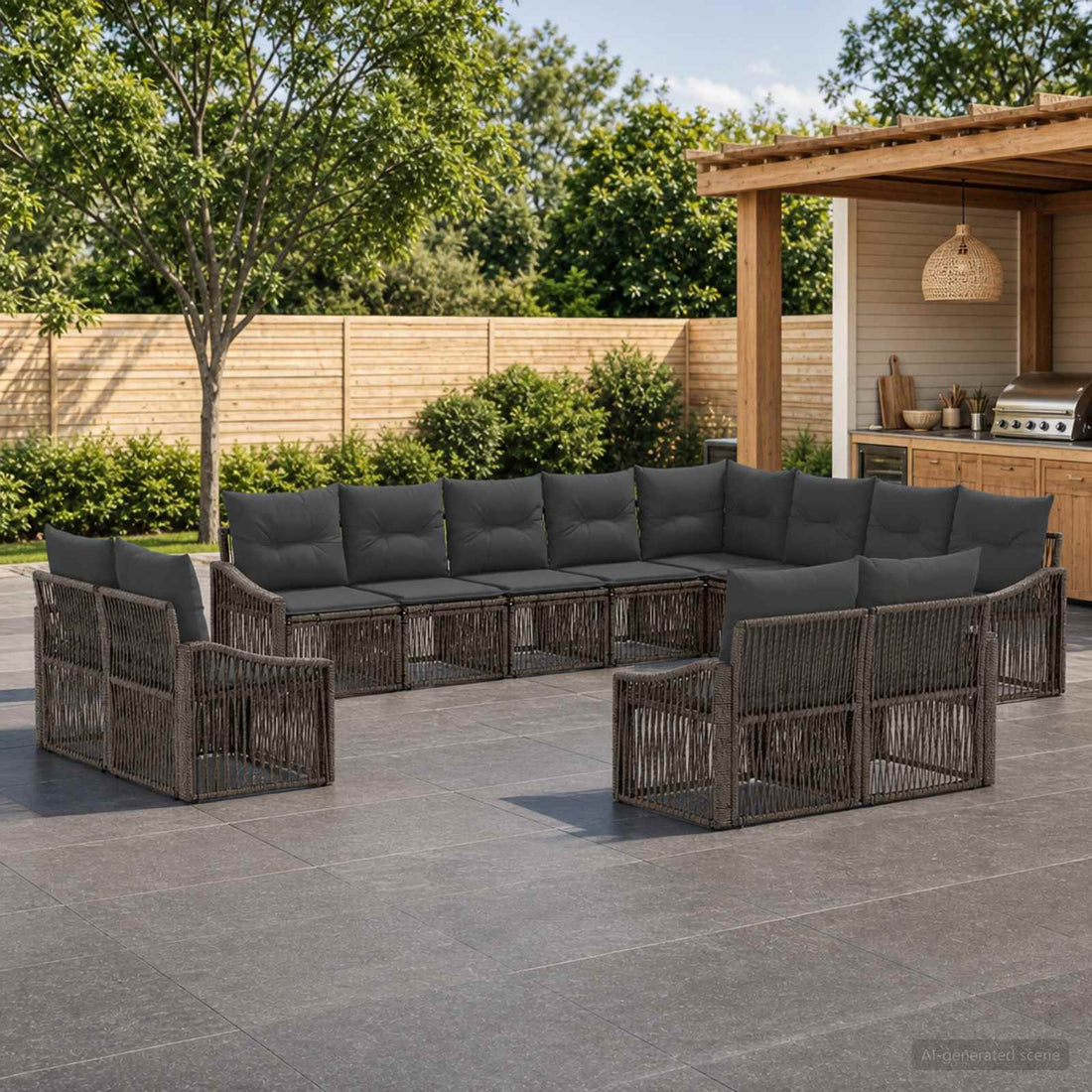 vidaXL Conjunto de sofás de jardín 12 uds. Gris ratán sintético