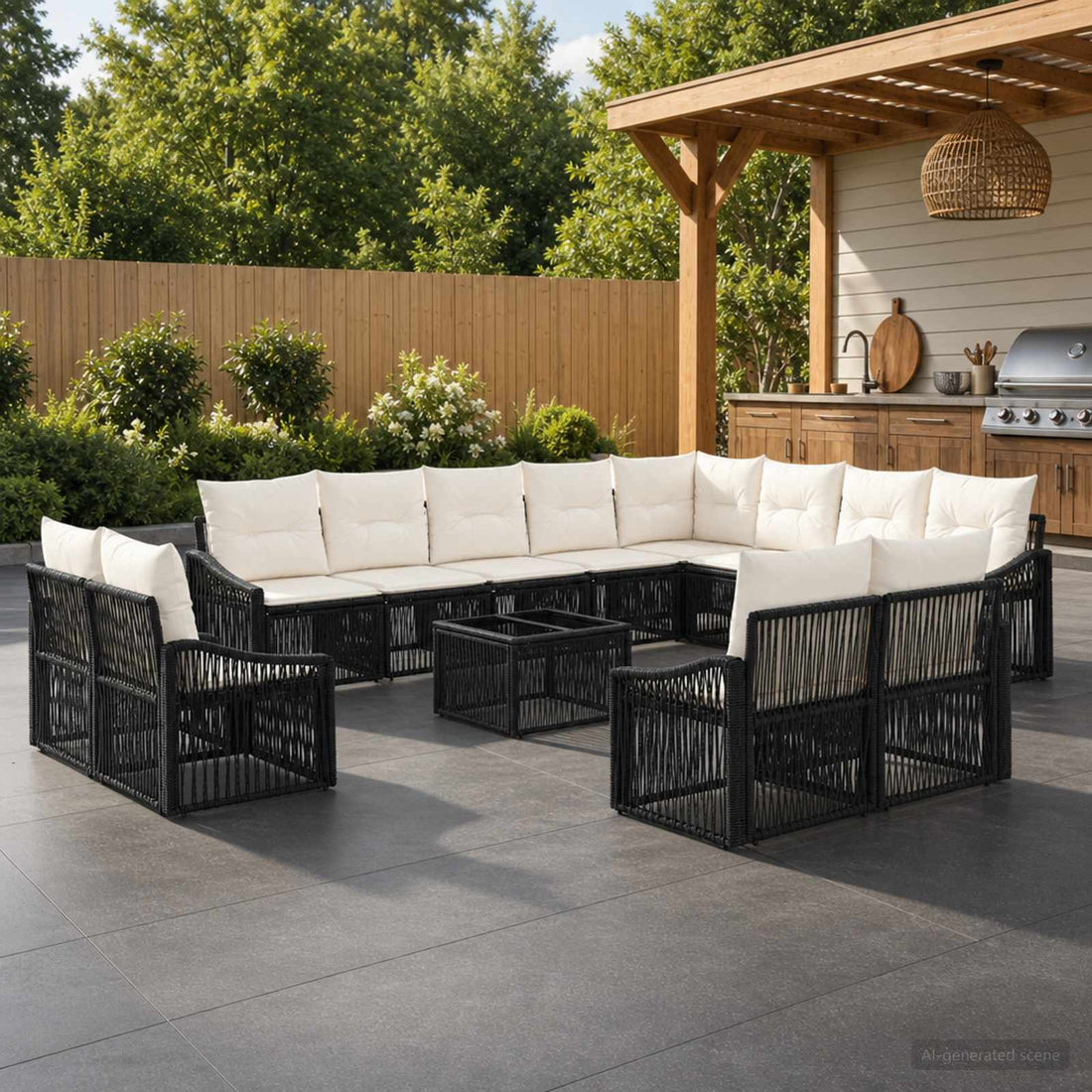 vidaXL Conjunto de sofás de jardín 13 uds. Negro ratán sintético
