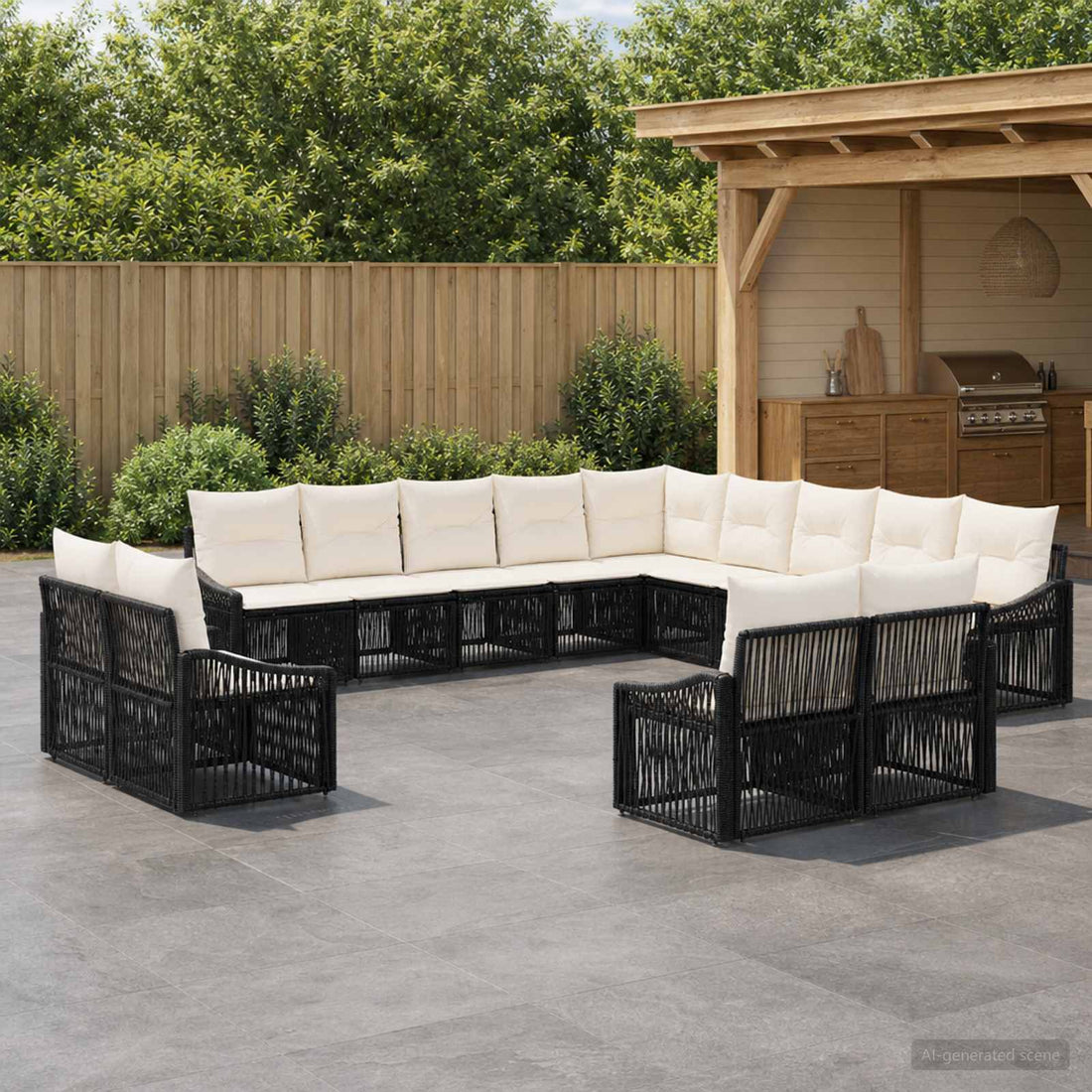 vidaXL Conjunto de sofás de jardín 13 uds. Negro ratán sintético