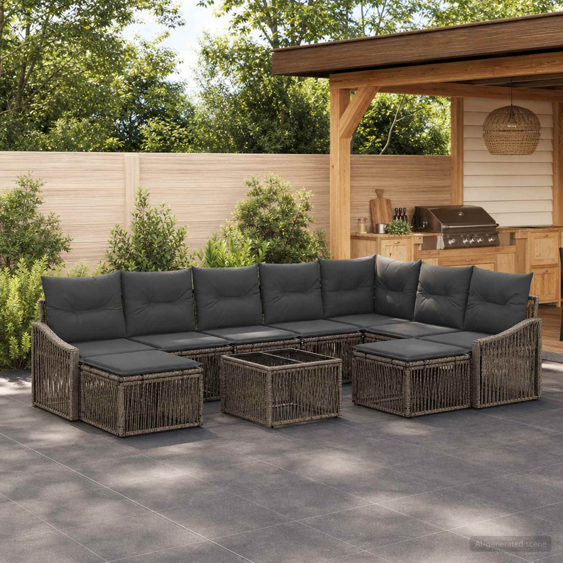 vidaXL Conjunto de sofás de jardín 10 uds. Gris ratán sintético