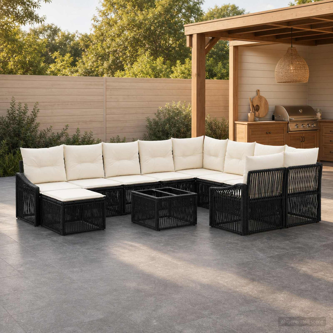 vidaXL Conjunto de sofás de jardín 11 uds. Negro ratán sintético