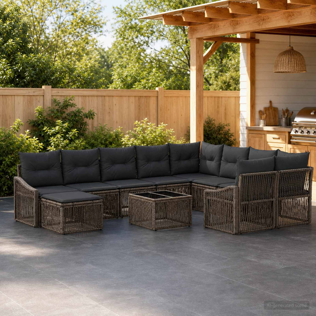 vidaXL Conjunto de sofás de jardín 11 uds. Gris ratán sintético