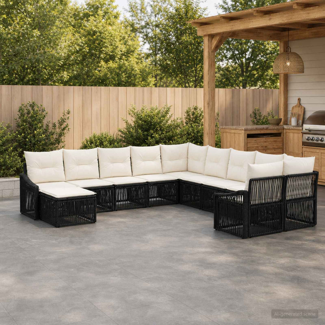 vidaXL Conjunto de sofás de jardín 11 uds. Negro ratán sintético