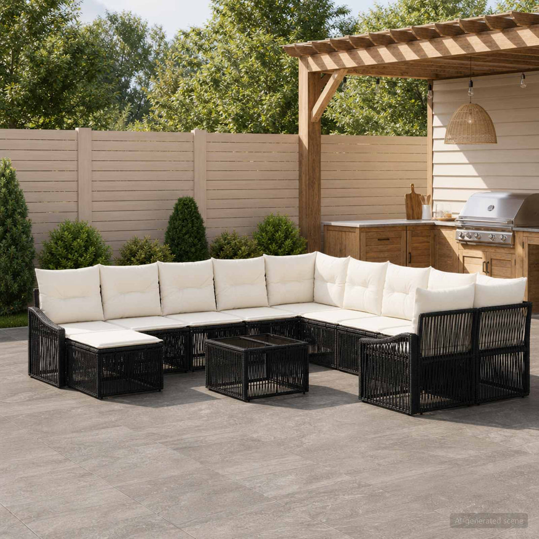 vidaXL Conjunto de sofás de jardín 12 uds. Negro ratán sintético