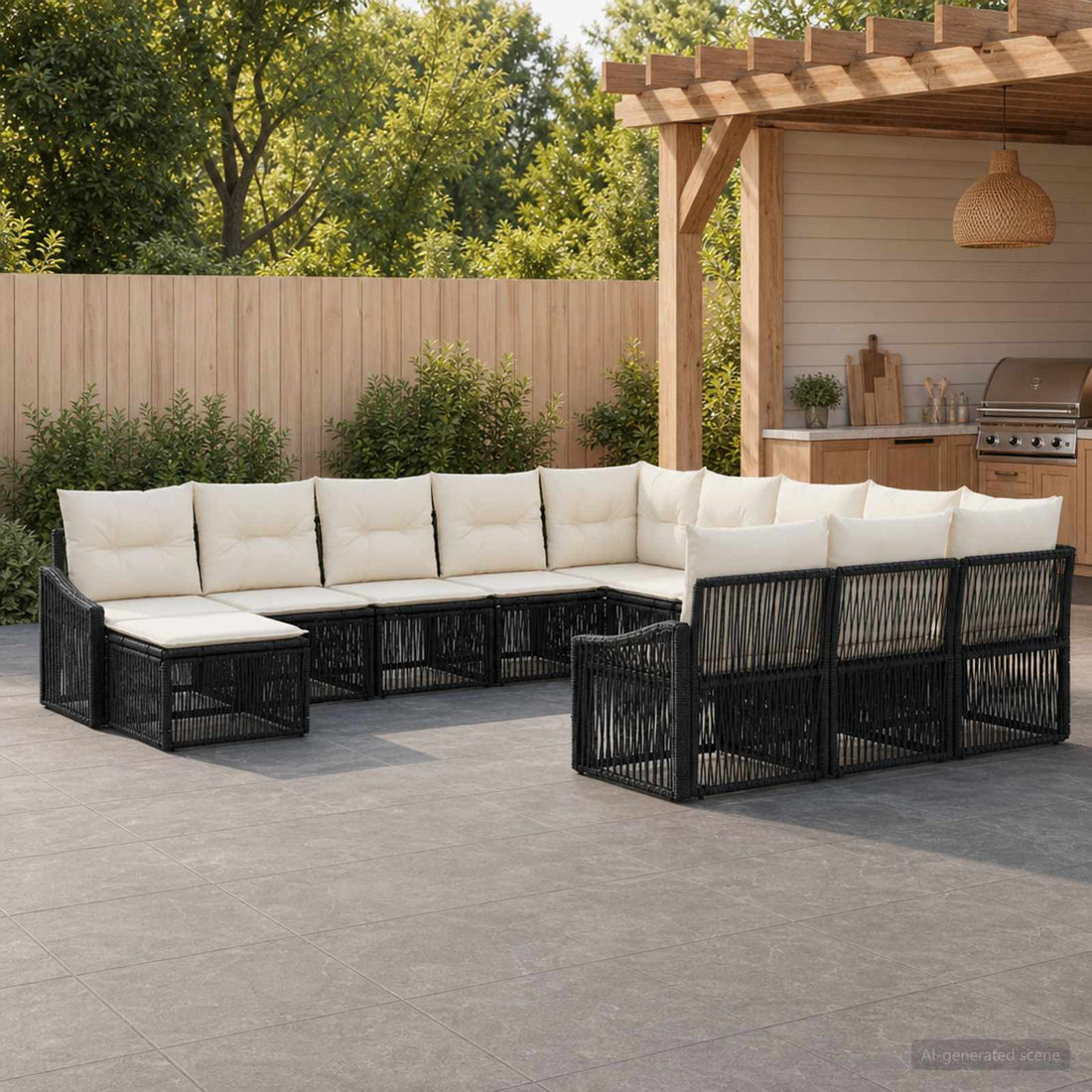 vidaXL Conjunto de sofás de jardín 12 uds. Negro ratán sintético