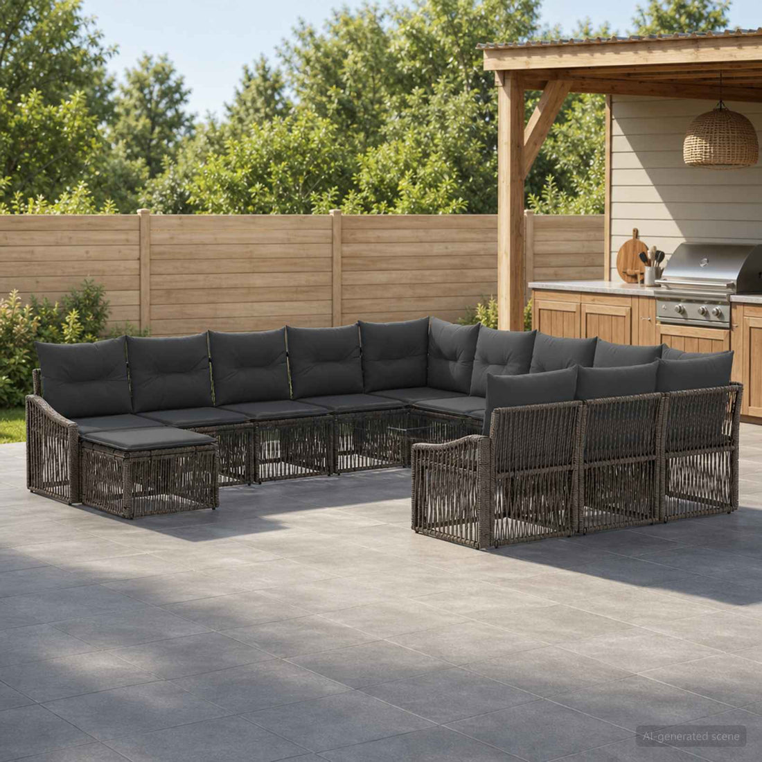 vidaXL Conjunto de sofás de jardín 12 uds. Gris ratán sintético